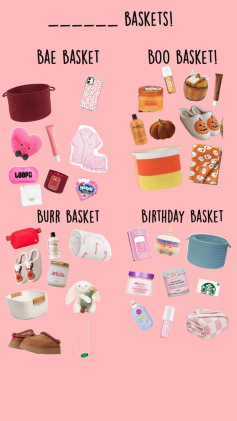 Burr basket, bae basket, boo basket, birthday basket! Types Of Baskets, Nerd Birthday, Bestie Birthday, Birthday Basket, Boo Basket, Birthday Gifts For Best Friend, Best Friend Gifts, Different Types, Body Care