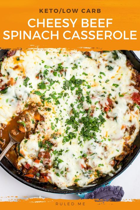 I love creating new casserole dishes. Besides having to chop up your vegetables, this is an easy one pan keto dinner and is very filling! #ketocasserole #beef #spinach #cheesybeef #casserole Keto Ground Beef And Spinach Recipes, Meat And Vegetable Casserole Recipes, Ground Beef And Spinach Recipes, Beef Spinach Recipe, Ground Beef And Spinach, Keto Spinach, Ground Beef Keto Recipes, Pan Keto, Pork Casserole