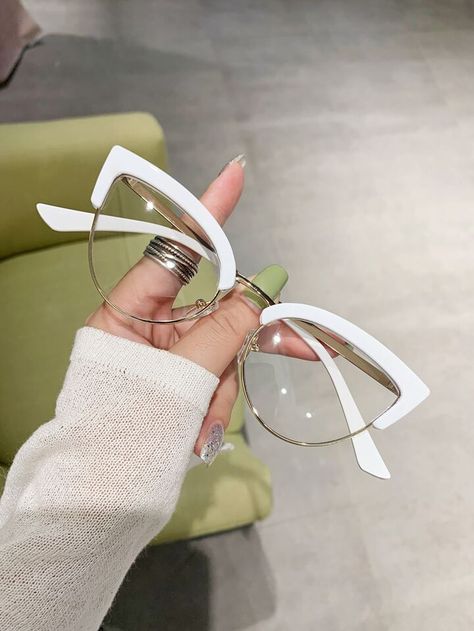 Collar Embellished Women Accessories White Glasses Frames For Women, White Glasses Frames, Glasses Frames For Women, White Glasses, Polygel Nails, Cat Eye Glasses, Eyeglasses For Women, Eye Glasses, Glasses Frames