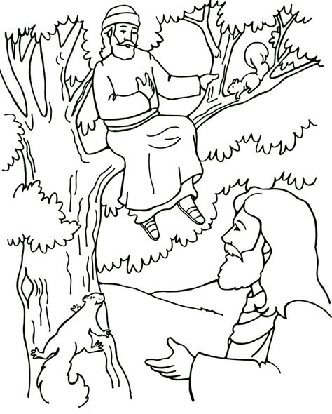 Simple Zacchaeus in the tree coloring page for younger children. from sermons4kids.com #kidmin #coloringpages Paper Activities, Jesus Coloring Pages, Sunday School Coloring Pages, Childrens Sermons, Bible Story Crafts, Preschool Bible, School Coloring Pages, Bible School Crafts, Bible Coloring Pages