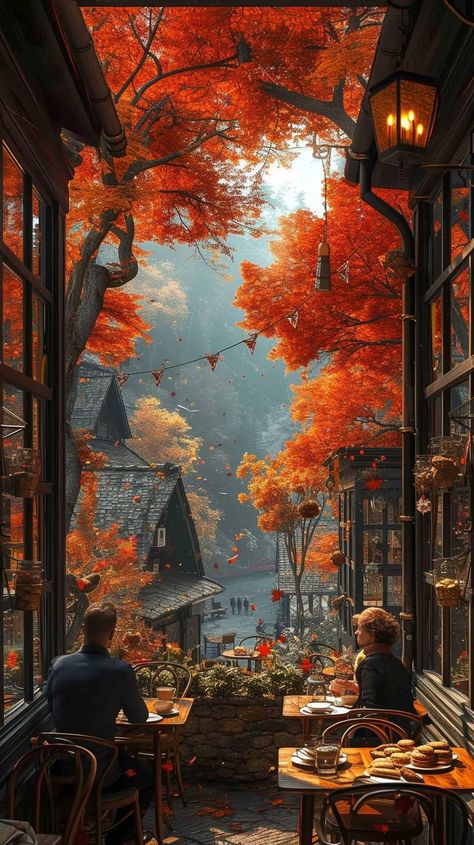 Cafes by the Forest October Leaves, Winnie Poo, Forest Cafe, Japanese Castle, Cyberpunk City, Animals Pictures, Autumn Scenes, Alien Worlds, Dark Wallpaper Iphone