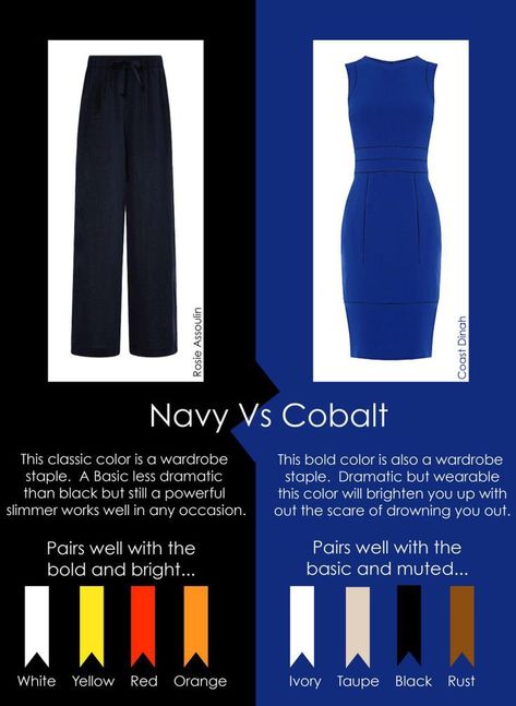 Royal Blue Capsule Wardrobe, Navy Blue Clothes Color Combos, Capsule Wardrobe Navy Blue Color Combos, Navy Blue Color Combinations Outfits, Navy Blue Capsule Wardrobe, Navy Color Combinations, Color Lessons, Winter Palette, Colour Combinations Fashion