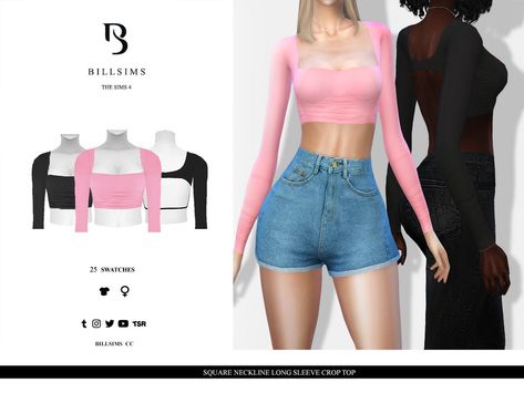 Sims 4 — Square Neckline Long Sleeve Crop Top by Bill_Sims — Female, Teen-Elder Custom Shadow Map HQ Mod Compatible #featuredartist Sims 4 Cc Clothes Crop Tops Long Sleeve, Sims 4 Cc Plain Shirt, Sims 4 Female Crop Tops, Sims 4 Long Sleeve Crop Top, Sims 4 Cc Long Sleeve Crop Top, Sims 4 Cc Long Sleeve Top, Sims 4 Long Sleeve, Sims 4 Long Sleeve Shirt, Sims 4 Cc Long Sleeve Shirt