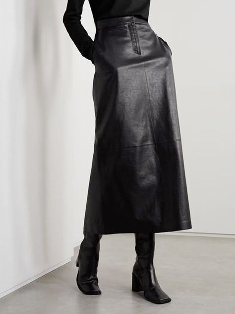 stylewe High Wait Leather Skirt, Luxury Winter Skirt, Black Leather Skirt For Work, Fall Winter 2022 2023 Trends Skirts, Winter Skirt 2023, Faux Leather Midi Skirt, Pu Leather Skirt, Leather Midi Skirt, Leisure Fashion