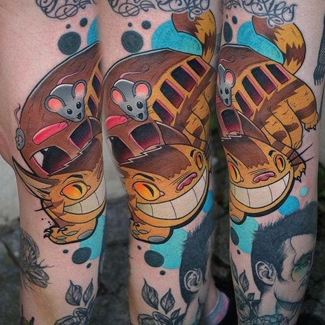 Cat Bus Tattoo, Catbus Tattoo, Totoro Tattoos, Bus Tattoo, Japan Theme, Tattoo Character, Cat Bus, Studio Ghibli Tattoo, Tattoo Anime