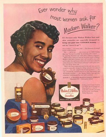 Madam CJ Walker 1950s Advertisement Makeup For Darker Skin, 1950s Makeup, Madam Cj Walker, 50s Makeup, Vintage Makeup Ads, Makeup History, Darker Skin Tones, African American Makeup, Makeup Ads