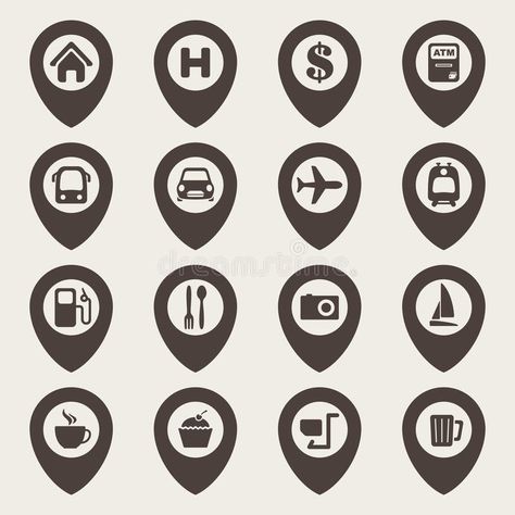 Map Icons Symbols, Map Icon, Map Logo, Pictogram Design, Restaurant Icon, Mark Icon, Map Symbols, Navigation Map, Navigation Design