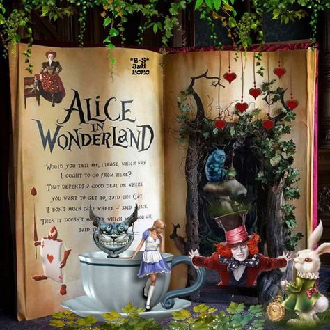 Enchanted Forest Decorations, Halloween Alice In Wonderland, Alice In Wonderland Crafts, Alice In Wonderland Decorations, Alice In Wonderland Tea Party Birthday, Old Book Crafts, Alice In Wonderland Book, Christmas Comics, Snow Theme