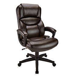 Realspace(R) Fennington High-Back Bonded Leather Chair, Brown/Black Executive Office Chair, Comfortable Office Chair, Executive Office Chairs, High Back Chairs, Executive Office, Mesh Office Chair, Executive Chair, Office Desk Chair, Cool Chairs