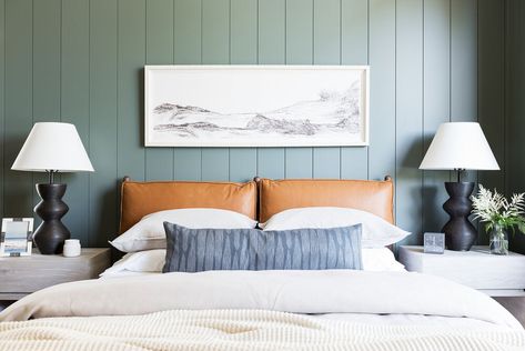 How To Decorate the Area Above Your Bed - Studio McGee Mcgee Bedroom, Studio Mcgee Bedroom, Guest Studio, Artwork Above Bed, Guest Beds, Art Above Bed, House Photo, Leather Bed, Above Bed