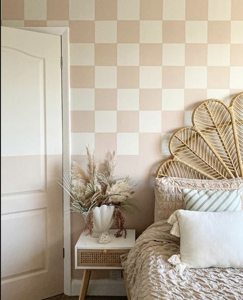 Checkerboard Wall, Girls Bedroom Wallpaper, Off White Paint, Clear Conscience, Room Accent Wall, The Spruce, Bedroom Murals, Wall Murals Painted, Big Girl Rooms