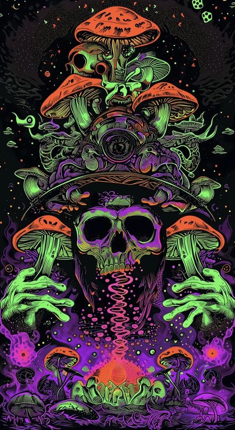 Trippy Backgrounds Iphone, Cool Wallpapers Aesthetic Trippy, Cool Trippy Wallpaper, Skulls And Mushrooms, Colorful Skull Art, Hipster Drawings, Trippy Aesthetic, Trippy Iphone Wallpaper, Trippy Designs