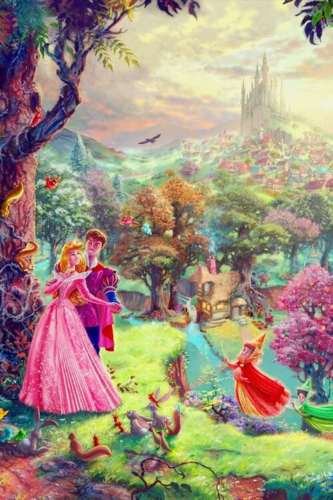 Kinkade Disney, Thomas Kinkade Disney, Beauty Iphone Wallpaper, Art Thomas, Disney Princess Aurora, Disney Paintings, Disney Fine Art, Images Disney, Disney Background