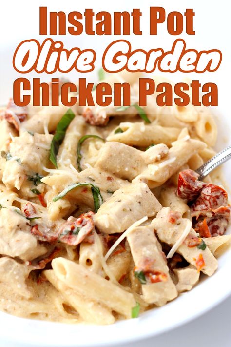 Instant Pot Olive Garden Chicken Pasta—with just a handful of ingredients you can make a creamy and zesty pasta and chicken in your Instant Pot. An easy weeknight dump and go recipe! Instant Pot Olive Garden Chicken, Olive Garden Chicken Pasta, Olive Garden Dressing, Pasta And Chicken, Olive Garden Chicken, Instant Pot Pasta Recipe, Best Instant Pot Recipe, Instant Pot Recipes Chicken, Instant Recipes