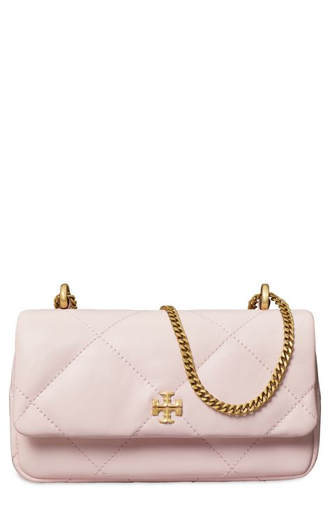 The iconic logo clasps the front of a smart quilted bag swung from a chunky chain strap. Magnetic-snap flap closure Shoulder strap Lined Leather Imported Rose Salt, Tori Burch, Preppy Bags, Tory Burch Kira, Handbag Essentials, Swag Bag, Girly Bags, Luxury Purses, Iconic Logo