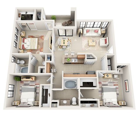 Bring by your whole family for a tour of our 3bd/2bath floor plans #lasvegasapartments Condo Floor Plans, Bloxburg House Ideas Layout, Bloxburg House Ideas 2 Floor, Unique Floor Plans, 3d House Plans, Floor Bloxburg, Small House Layout, House Floor Design, Layout Bloxburg