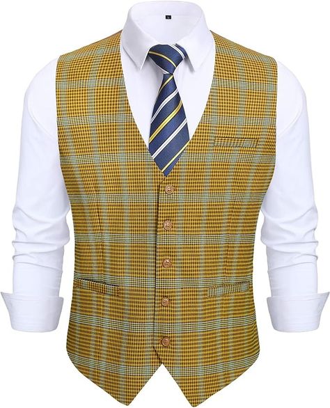 HISDERN Suit Vest for Men Buisiness Formal Cotton Plaid Dress Vest Lightweight Suit Vests Slim Fit Jacket Tuxedo Wedding Waistcoat for Men at Amazon Men’s Clothing store Suit Vest For Men, Wedding Waistcoats, Vest For Men, Mens Suit Vest, Dress Vest, Slim Fit Jackets, Tuxedo Wedding, Business Formal, Suit Vest