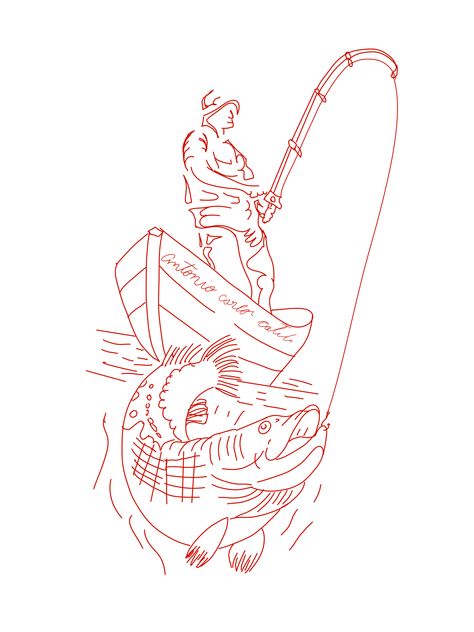 Fishing Tattoo Stencil, Fishing Line Tattoo, Fisherman Tattoo Ideas, Fisherman Sketch, Fishing Animation, Fishing Drawing Ideas, Fishing Tattoo Design, Small Fishing Tattoo, Fisherman Drawing