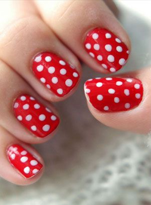 This bright red manicure w/ white polka dots is "spot-on!" This fun nail art is perfect for warm weather and good times. Nail Art Blanc, Tumblr Nail Art, Polka Dot Nail Designs, Red And White Nails, Red Nail Art Designs, Dot Nail Designs, Polka Dot Nail Art, Retro Nails, Red Nail Art