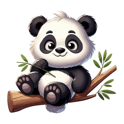 Panda On Tree, Panda Drawings, Panda Tree, Panda Vector, Clean White Background, Simple Vector Illustration, Panda Clipart, Cute Panda Cartoon, Premium Vector Cartoon