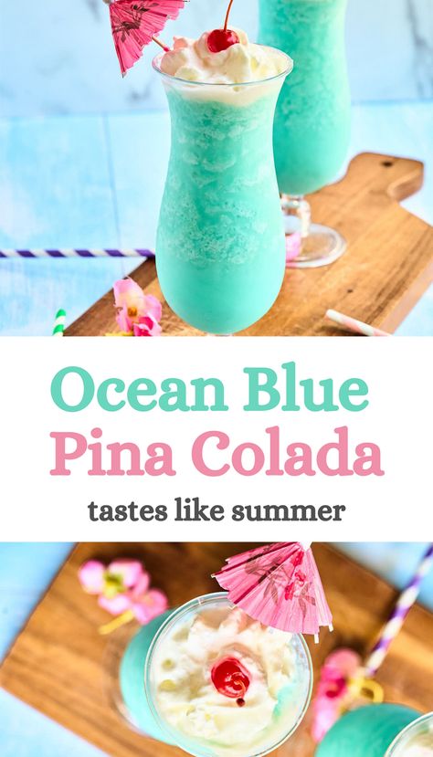 This frozen cocktail is perfect for poolside sipping when you’re craving something colorful and sweet with tropical flavors. It’s easy to make and everyone will love it. Blue Pina Colada, Country Cocktails, Frozen Cocktail, Pina Colada Recipe, Iced Drinks Recipes, Cocktail Drinks Alcoholic, 15 Birthday, Mixed Drinks Alcohol, Yummy Alcoholic Drinks