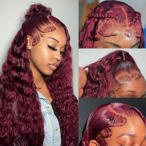 PRICES MAY VARY. Deep Wave Burgundy Lace Front Wigs Human Hair, Material: Deep Wave Burgundy Curly Wig Healthy Cut From Young Donor, Made By 100% Virgin Human Hair Lace Front Wigs For Black Women Burgundy Wig, Can Be Dyed, Restyled, Bleached For Months Wear No Blend Deep Wave Lace Front Wig Human Hair Dark Burgundy Wig Human Hair, Texture: Burgundy Water Wave Lace Front Wigs Human Hair, 180% Density Human Hair Lace Front Wigs For Black Women Human Hair Burgundy Glueless Wigs Human Hair Deep Wave 앞머리 스타일, Color Borgoña, Blonde Lace Front Wigs, Natural Human Hair, Short Hair Wigs, Curly Human Hair Wig, Red Wigs, Front Hair Styles, Best Wigs