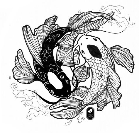 Tui And La, Tato Ikan Koi, Ying Yang Tattoo, Art Du Croquis, Kunst Tattoos, Logo Instagram, Ikan Koi, Koi Art, Koi Tattoo