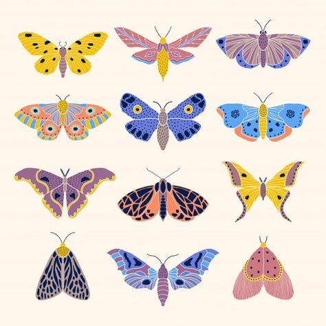 Polillas y mariposas | Premium Vector #Freepik #vector #flor #mano #linea #naturaleza Moths And Butterflies, Creepy Crawlers, Moth Art, Folk Art Flowers, Industrial Design Sketch, Insect Art, Butterfly Art, Faber Castell, Colorful Drawings