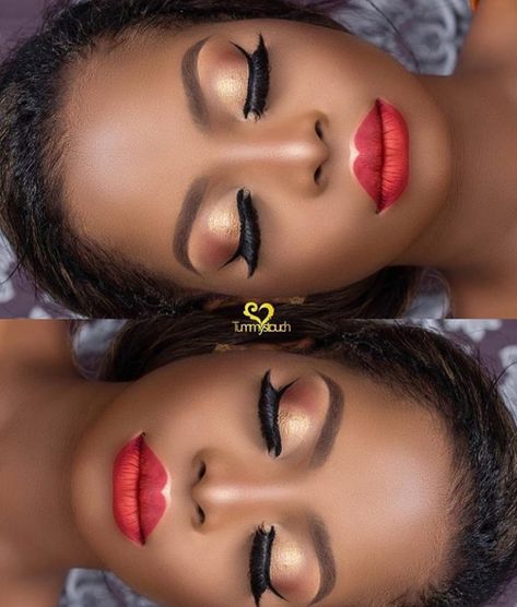 Makeup Jokes, Simple Prom Makeup, Black Bridal Makeup, Cheerleading Makeup, African Makeup, Red Lips Makeup Look, Gold Makeup Looks, Natural Glam Makeup, Trendy Eyeshadow