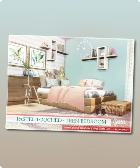 Sims 4 Pastel Touched – Teen Bedroom /TSR CC only/ Bright, comfy teen room in pastel pink and blue colors. CC used! Please, read the Required section. Price: 13 327 Size: 6 x 5 Short walls Revision: 2 Filesize: 60 KB Author: Lhonna #furniture #bright #sims4cc #gaming #sims4 #bedroom Sims4 Bedroom, Hall House, Sims 4 Cc Download, Tools And Toys, Toddler Tops, Best Sims, Teen Room, Teen Bedroom, Sims 4 Cc