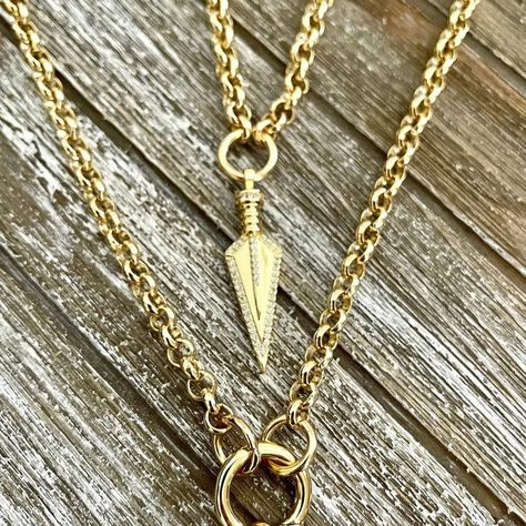 Belcher Rolo Chain 18K Gold plated Belcher Rolo chain necklace with Cubic Zirconia Arrow pendant and gold-plated Rolo chain with CZ Evil Eye Pendant. Necklaces sold separately. These are perfect necklaces to begin the layering process . Please see photographs in my shop for other necklaces to add to achieve the layered look. The Arrow necklace has a Lobster clasp at the back and the evil Eye necklace a spring ring clasp. See Photographs. Approximate size of arrow- 40mm x 10mm Approximate size of Arrow Pendant, The Arrow, Understated Luxury, Refined Style, Eye Pendant, Evil Eye Pendant, Evil Eye Necklace, Rolo Chain, Gold Chain Necklace