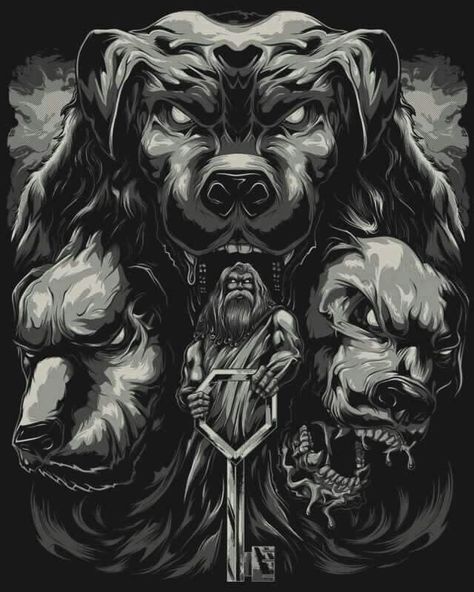 Hound of Hades Greek Mythology 3 Headed Dog, Hades Tattoo, Hades Greek Mythology, Greek God Tattoo, Evil Tattoos, Geometric Dog, Greek Mythology Tattoos, God Tattoos, Mythology Tattoos