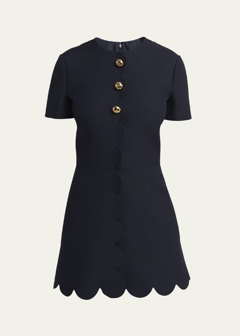 Get free shipping on Valentino Garavani Scalloped Wool Mini Dress at Bergdorf Goodman. Shop the latest luxury fashions from top designers. Valentino Aesthetic Outfit, Black Dress Luxury, Valentino Outfit, Aline Dresses, Valentino Dresses, Zip Up Dress, Valentino Dress, Scallop Trim, Trim Dress