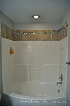 If you have tub/shower surround, this tile project is a quick and easy update to not only protect your walls, but make your shower look more beautiful! Tub Remodel, Bathtub Surround, Small Shower Remodel, Refinish Bathtub, Shower Inserts, Fiberglass Shower, Tub Tile, Diy Shower, Tub Surround