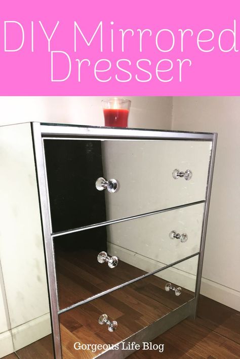 Simple furniture makeover. Tips for making this DIY mirrored dresser. This brilliant ikea hack turns the ikea east dresser into a high end mirrored dresser in no time. Mind Cleanse, Diy Mirror Dresser, Diy Mirrored Furniture, Glass Nightstand, Mirrored Dresser, Mirror Dresser, Dresser Diy, Silver Bedroom, Outdoor Kitchen Cabinets