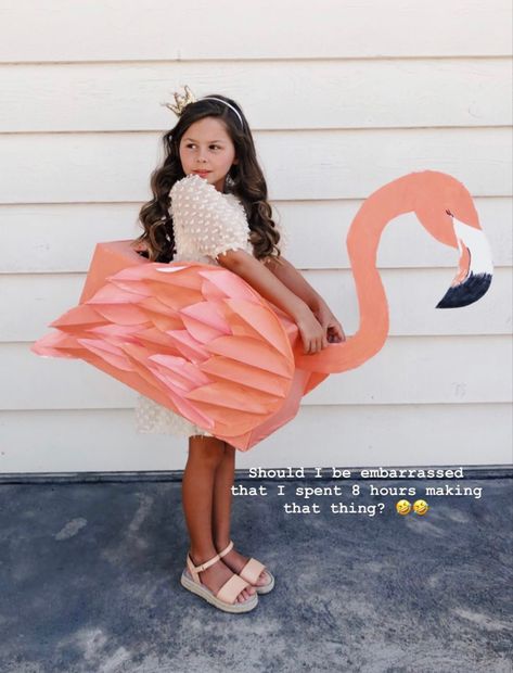 Flamingo Costume Diy, Diy Flamingo Costume, Cardboard Box Costume, Flamingo Halloween Costume, Halloween Flamingo, Paper Doll Costume, Flamingo Costume, School Kids Crafts, Box Costumes