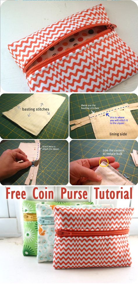 Free Coin Purse Tutorial ~ Free-Tutorial.net Sew Coin Purse Zipper Pouch, Coin Purse With Zipper, Coin Purses Diy Easy, Zippered Coin Purse Pattern Free, Free Coin Purse Patterns To Sew, Coin Purse Pattern Free, Diy Coin Purse Pattern, Diy Coin Purse, Purse Patterns Free