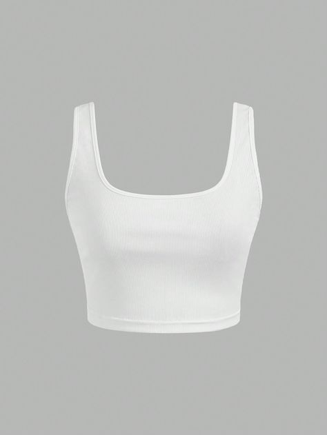 White Casual Collar  Knitted Fabric Plain Tank Embellished Medium Stretch  Women Clothing Bralet Tops, Casual Home, Women Tank Tops, Home Wear, Tank Top Camisole, Casual Tank Tops, Tank Top Cami, White Casual, Kids Beachwear