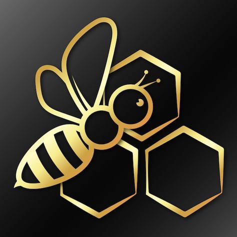 Bee and honeycomb golden symbol | Premium Vector #Freepik #vector #honey-bee #honey #beekeeping #bee Bee Illustration Graphic Design, Bee Design Art, Honey Logo Design, Honey For Hair, Honey Bee Logo, Bee Logo Design, Honey Bee Tattoo, Logo Bee, Moon Stars Art