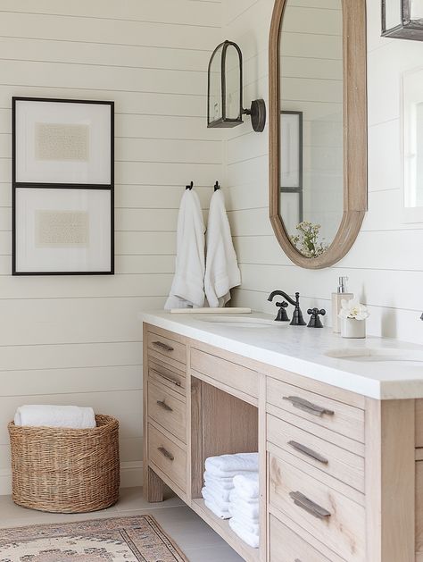 u1942658271_Generate_a_neutral_bathroom_with_an_off-white_shi_8502e2a7-66bd-45b4-809d-29b0db680cf2_1 Farmhouse Bathroom Sconces, Modern Farmhouse Bathroom Lighting, Modern Farmhouse Bathroom Ideas, Vintage Farmhouse Bathroom, Small Farmhouse Bathroom, Farmhouse Bathroom Mirrors, Farmhouse Bathroom Design, Coastal Farmhouse Decor, Farmhouse Bathroom Vanity