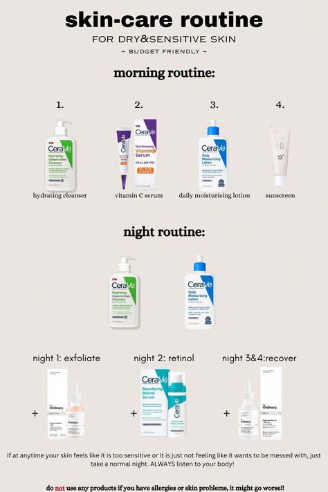 Skin Care Routine Sensitive Dry, Skincare Routine For Acne Prone Sensitive Skin, Good Skin Care For Sensitive Skin, Facial Care For Sensitive Skin, Daily Face Care Routine For Dry Skin, Very Sensitive Skin Care, Cerave Dry Skin Routine, Face Care Routine For Dry Sensitive Skin, Skincare Products Sensitive Skin