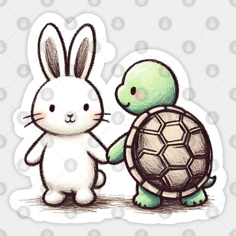 Bunny-Turtle friendship - Friends - Sticker | TeePublic Turtle Drawing, Bunny Drawing, Turtle Tattoo, Cute Turtles, Book Art Diy, Doodle Art, Art Diy, Sofia, Book Art