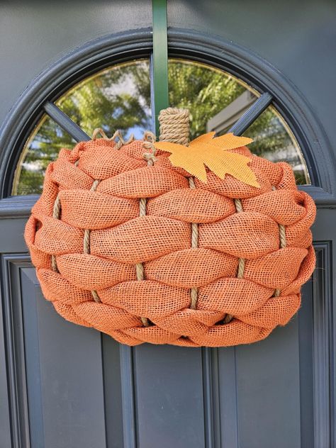 Pearl Pumpkin Wreath, 3d Pumpkin Wreath, Fall Door Wreath, 3d Pumpkin, Burlap Pumpkins, Fall Pumpkin Crafts, Fall Decor Dollar Tree, Pumpkin Door Hanger, Wreath Burlap