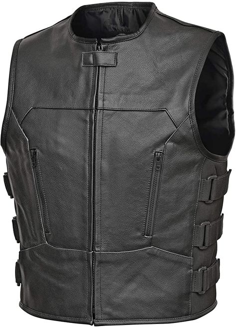 Black Biker Vest For Outdoor, Luxury Biker Vest For Men, Black Sleeveless Motorcycling Vest, Mens Leather Vest Motorcycle Black, Bulletproof Vest, Motorcycle Leather Vest, Riding Vest, Leather Biker Vest, Black Leather Vest