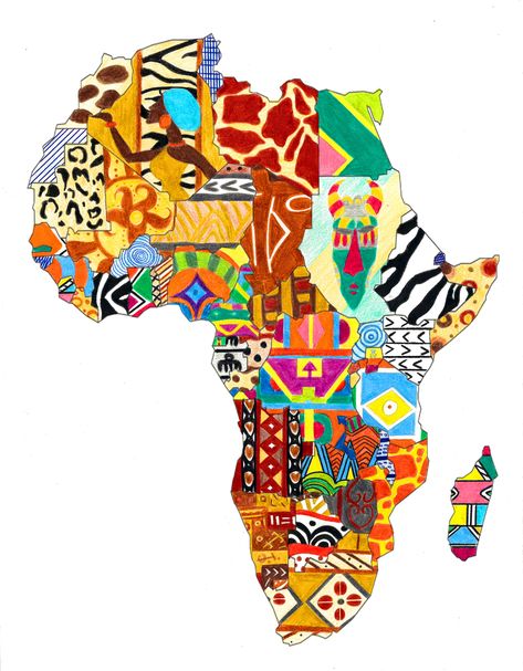 Decorative Map of Africa by Eliza Rekowska Africa Map Art Design, African Map Art, African Abstract Art, Map Of Africa, Map Puzzle, Afrique Art, Grade 7, Map Decor, Africa Map