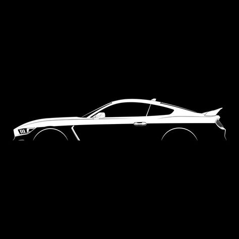 Black and white silhouette of the Ford Mustang Shelby GT350 (2015). Very detailed side profile design. Available on T-shirts, phone cases, posters and many more high-quality products! Check out this design in my store link above! #art Car Silhouette Vector, Mustang Tattoo Ideas, Cars Sketching, Mustang Silhouette, Mustang Tattoo, Mustang Drawing, Mustang Design, 2002 Ford Mustang, Ford Mustang Logo