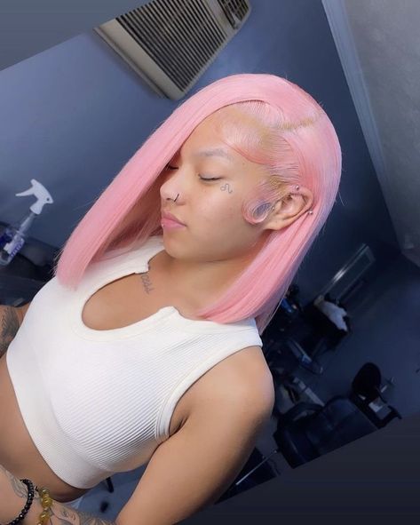 Light Pink Frontal Wig, Pink Bob, Teenage Hairstyles, Hair Tea, Light Pink Hair, Dyed Hair Inspiration, Girls Natural Hairstyles, Barbie Hair, Frontal Hairstyles