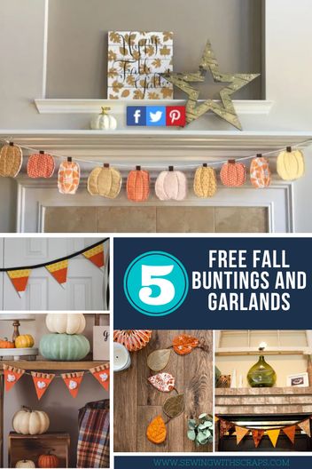 5 Fall Bunting Tutorials - Sewing With Scraps Wilderness Quilt, Diy Fabric Bunting, Sewing With Scraps, Fall Bunting, Bunting Tutorial, Fall Sewing Projects, Bunting Pattern, Bunting Diy, Fall Sewing