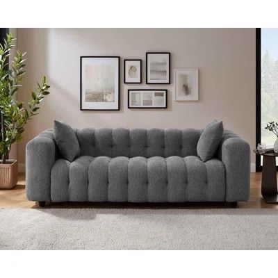 Orren Ellis Vassiliy 118.1 Wide Modern Upholstered Curved Sofa With 2 Pillows & Reviews | Wayfair Grey Chesterfield Sofa, Sofa Review, Curved Sofa, Chesterfield Sofa, Upholstered Sofa, Orren Ellis, Room Sofa, Accent Furniture, Style Moderne