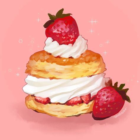 Strawberry Shortcake Watercolor, Strawberry Shortcake Drawing Food, Strawberry Desserts Drawing, Cake Drawing Reference, Strawberry Cake Drawing, Strawberry Cake Illustration, Strawberry Crepe Cake, Desert Drawing, Strawberry Shortcake Pictures